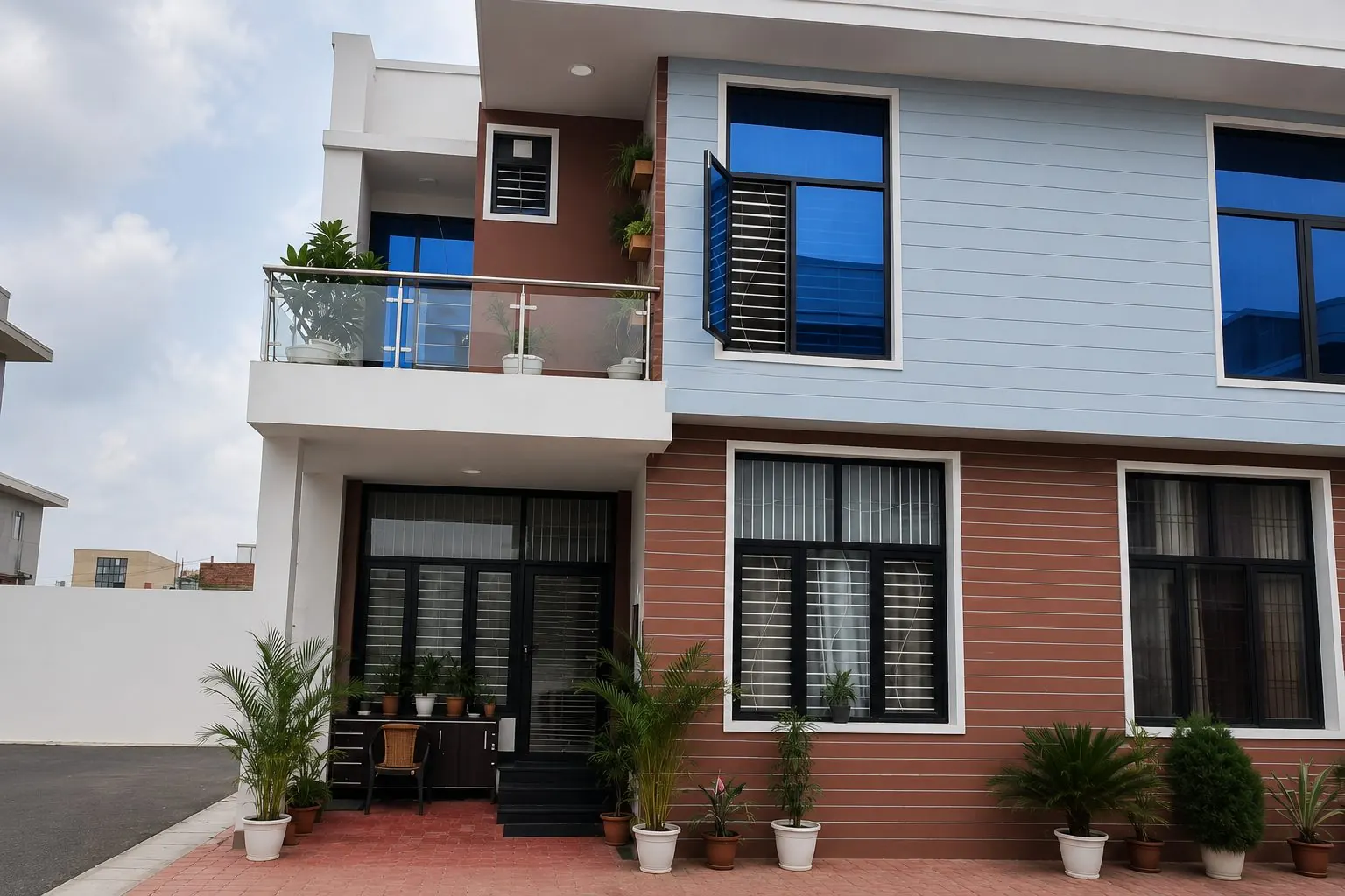 Green Villa 2 duplex villa facade with private balcony — freehold, home-loan approved